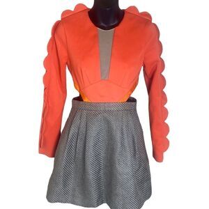 Three floor unique cut out dress orange and tweed bottom 4